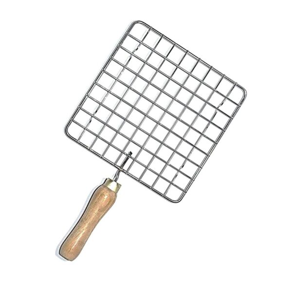 Kitchen Square Stainless Steel Roaster Jali, Barbecue Grill with Wooden Handle