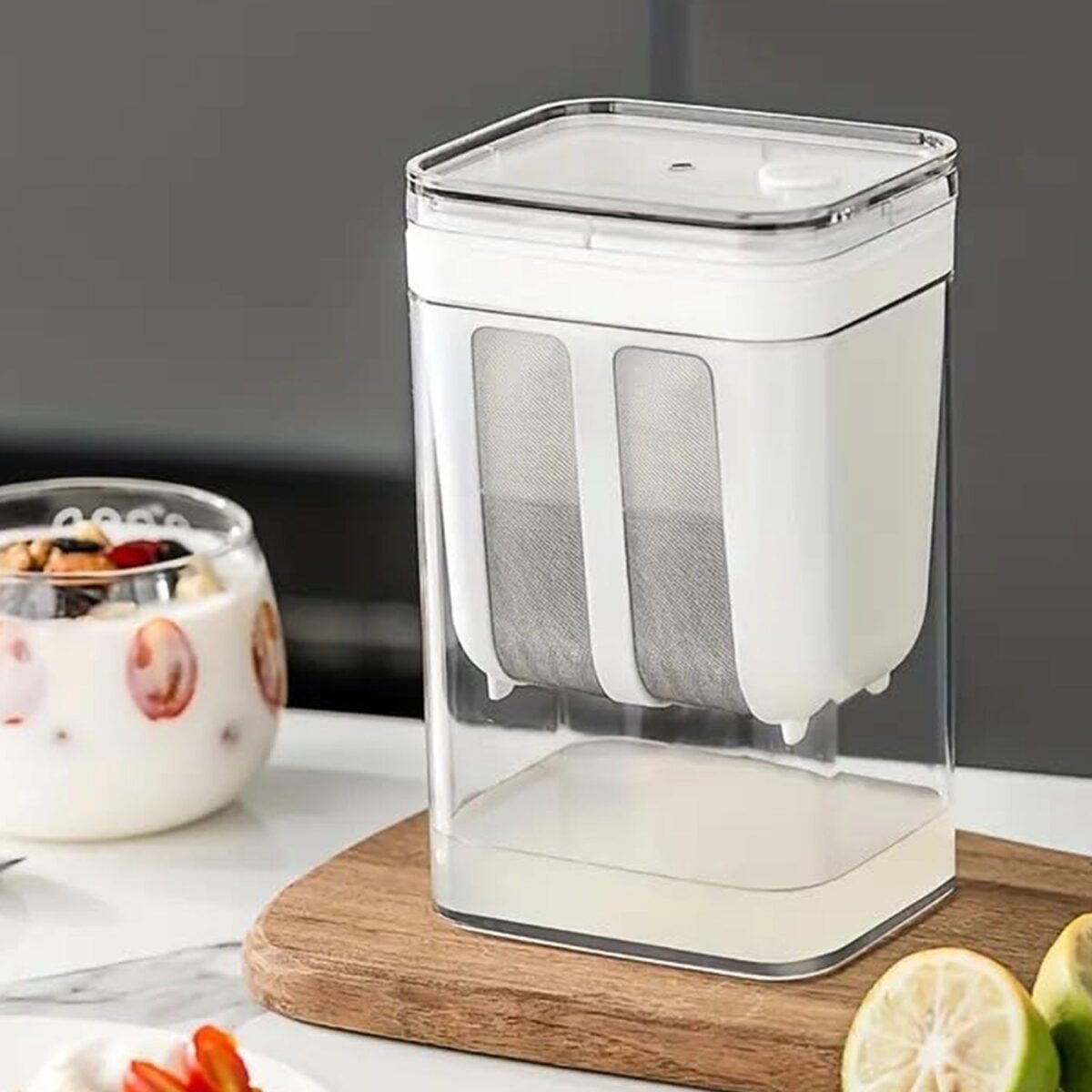 2 in 1 Yogurt Strainer with Storage Box Ã¢â‚¬â€œ 1400ml (Plastic + Steel) - Image 1