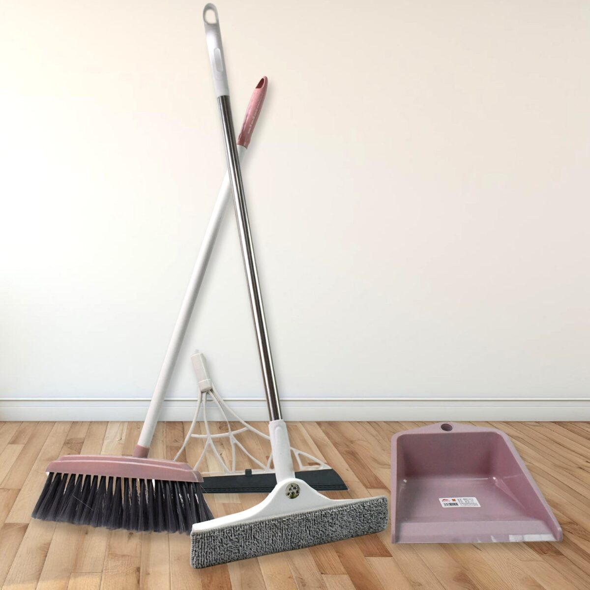 Dustpan, Kitchen Wiper, Window Cleaning Squeegee Tool & Broom Brush (4 Pcs Combo) - Image 1