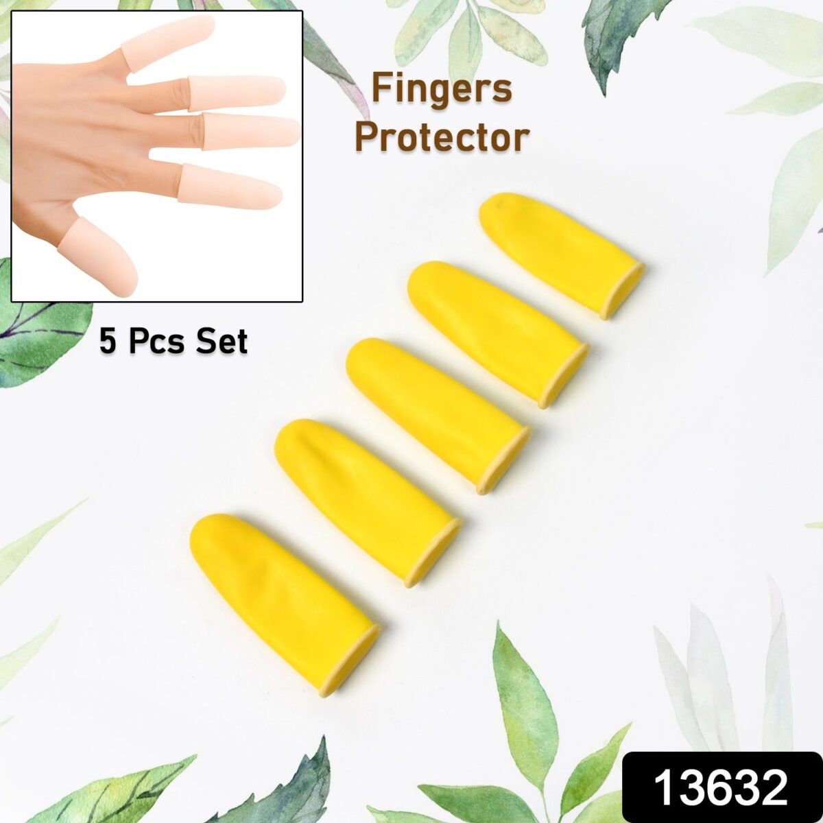 Finger Caps, Silicone Finger Protectors Sleeves (Finger Cots / 5 Pcs Set / yellow) - Image 2
