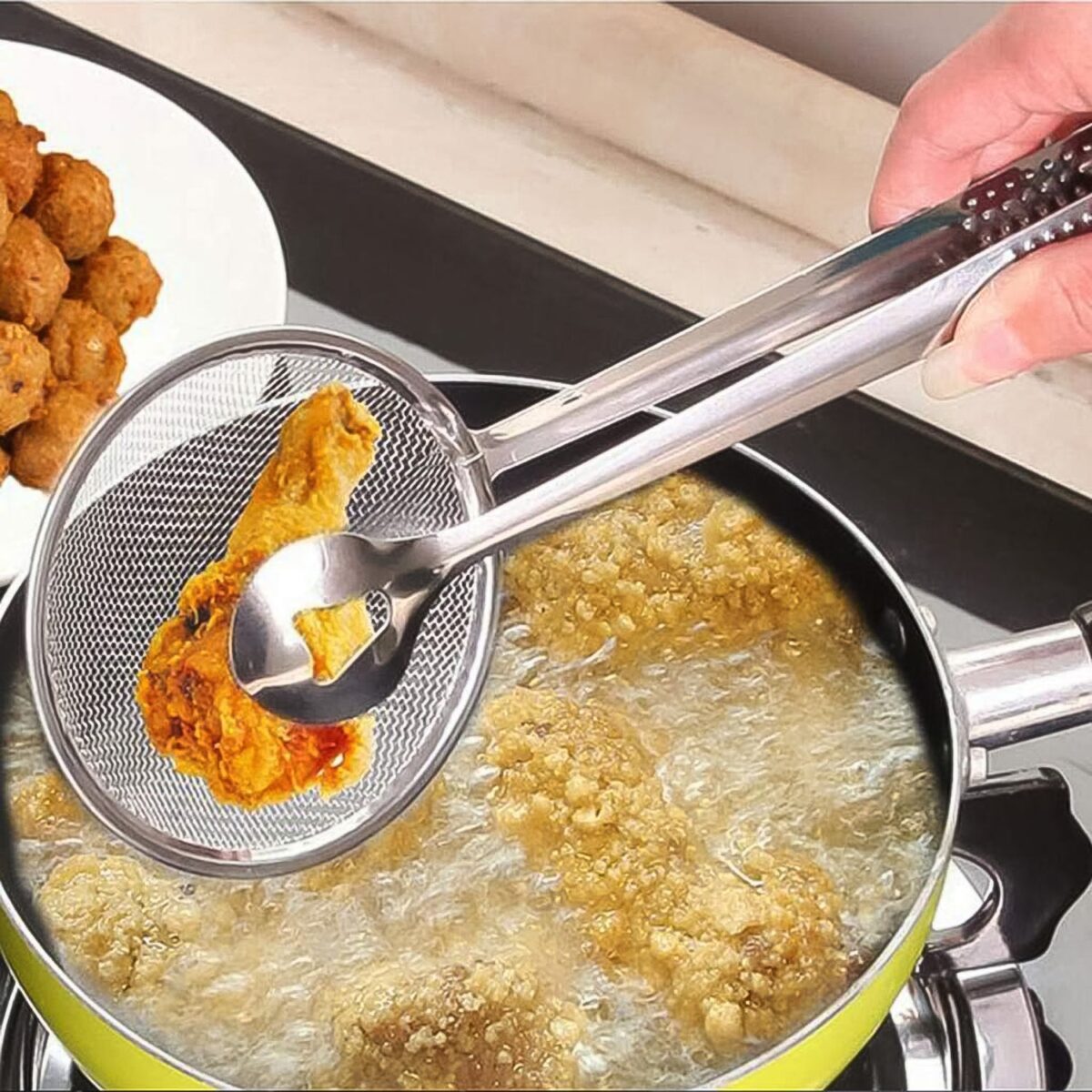 2In1 Stainless Steel Filter Spoon with Clip Food Kitchen Oil-Frying Multi-Functional - Image 7