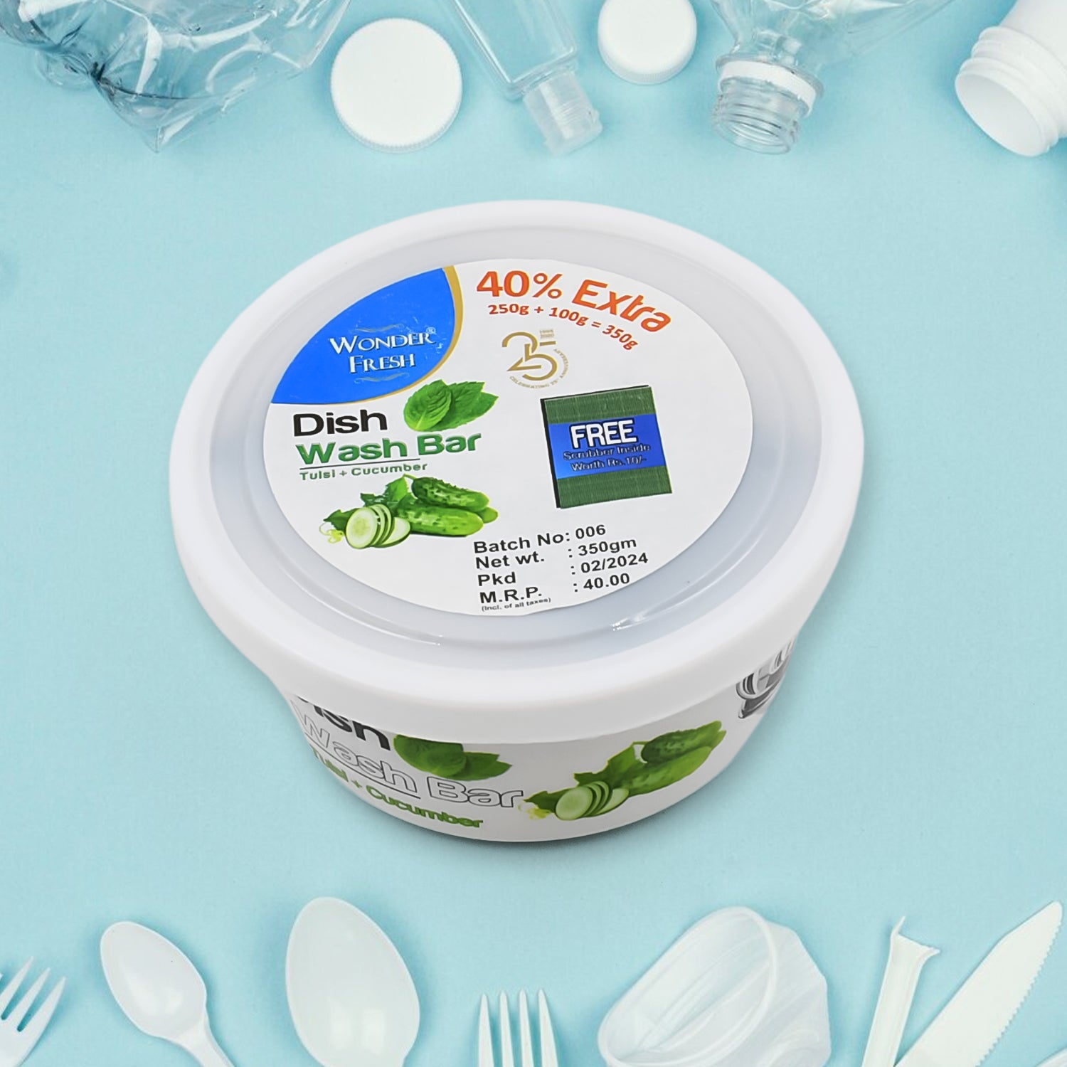 01_023440e8-65d5-46d2-abd1-35499c70dc8f.jpg Fresh Mix Flavor Round Dishwash Bar With Super Scrubber Free Complete Dishwashing Solution, Tough Stains Remover (350 Gm) - Image 1