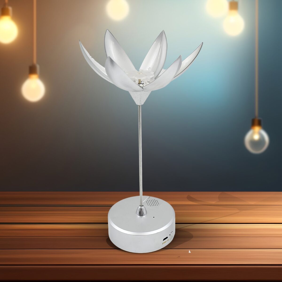 Lotus Flower Lamp with Music, Touch Open and Close, USB Rechargeable (1 Pc / Only One Color) - Image 1
