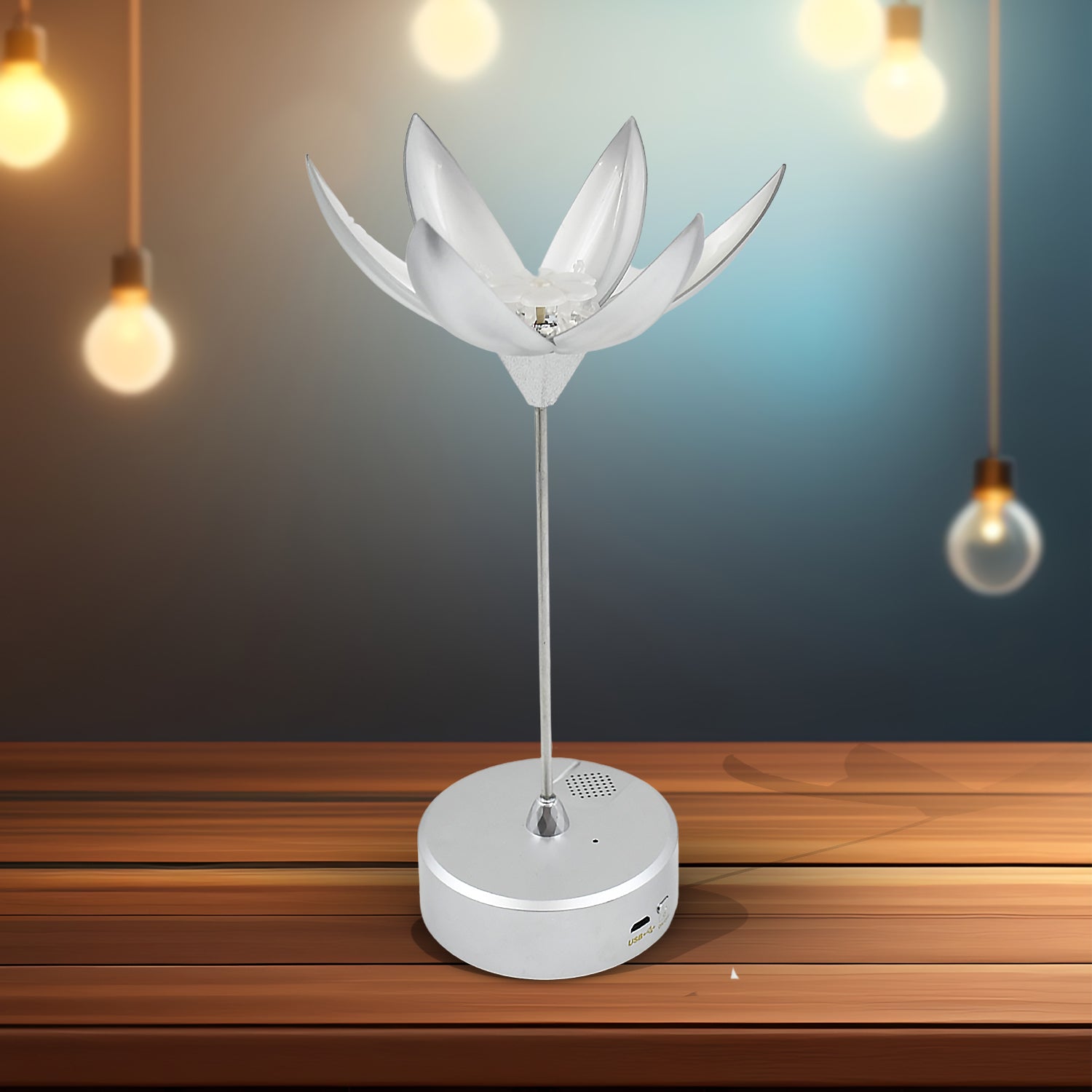 01_02885b8d-758d-4114-b609-1b92b5e2eeff.jpg Lotus Flower Lamp with Music, Touch Open and Close, USB Rechargeable (1 Pc / Only One Color) - Image 1