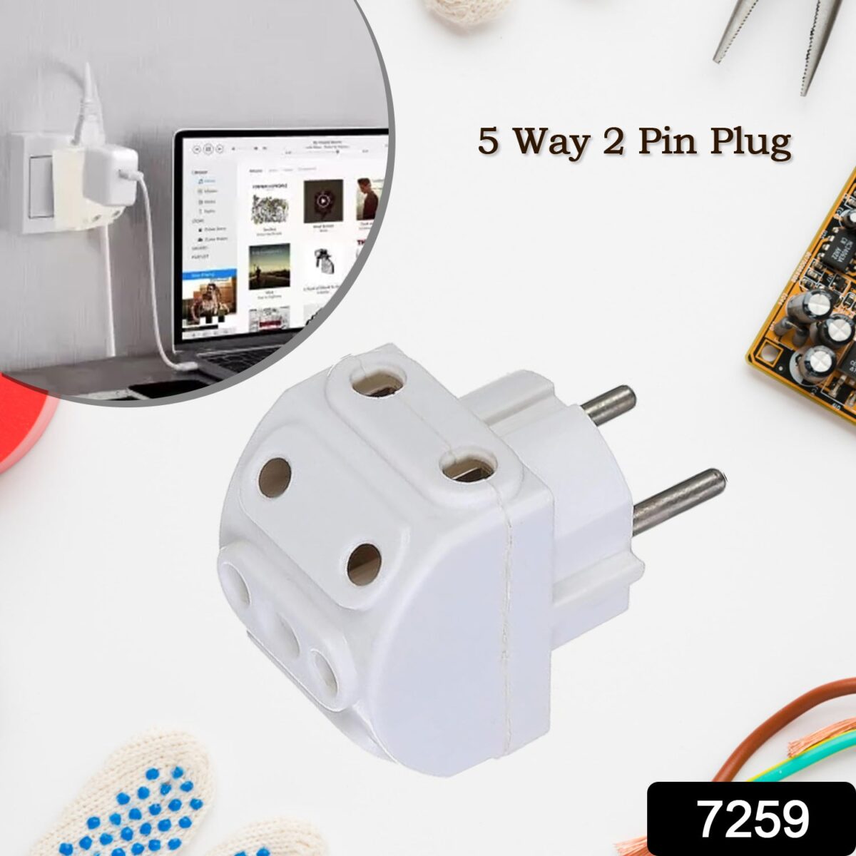 5-Way 2 Pin Multi-Plug Socket / Converter (1 Pc) - Image 2