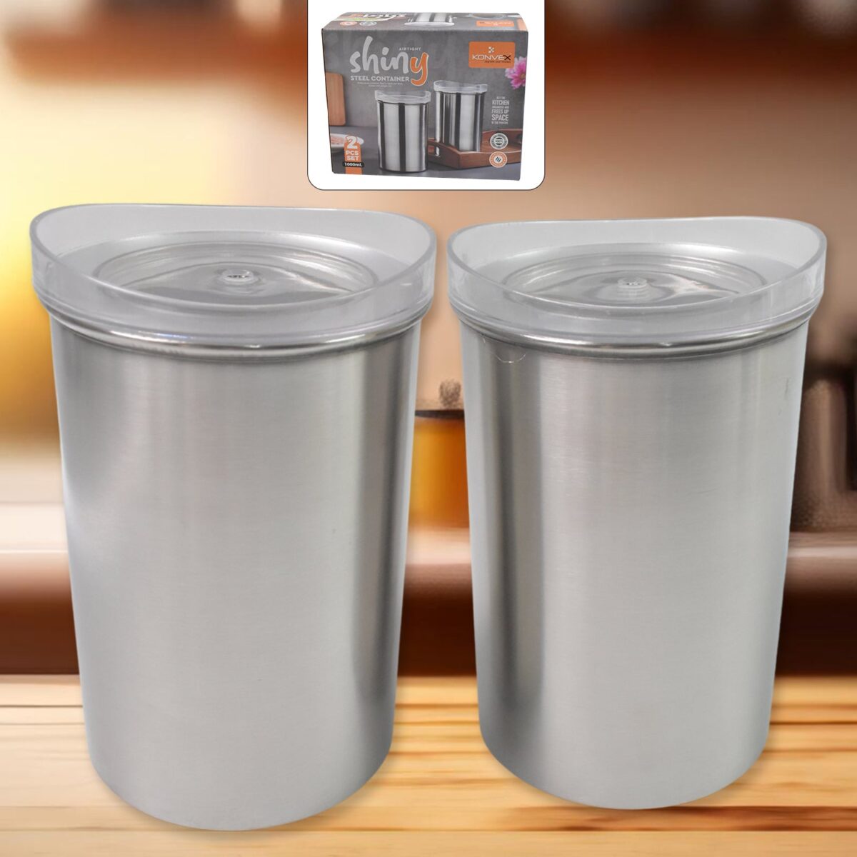Multipurpose Stainless Steel Airtight Containers with See Through Lid (2 Pc Set / 1000 ML) - Image 1