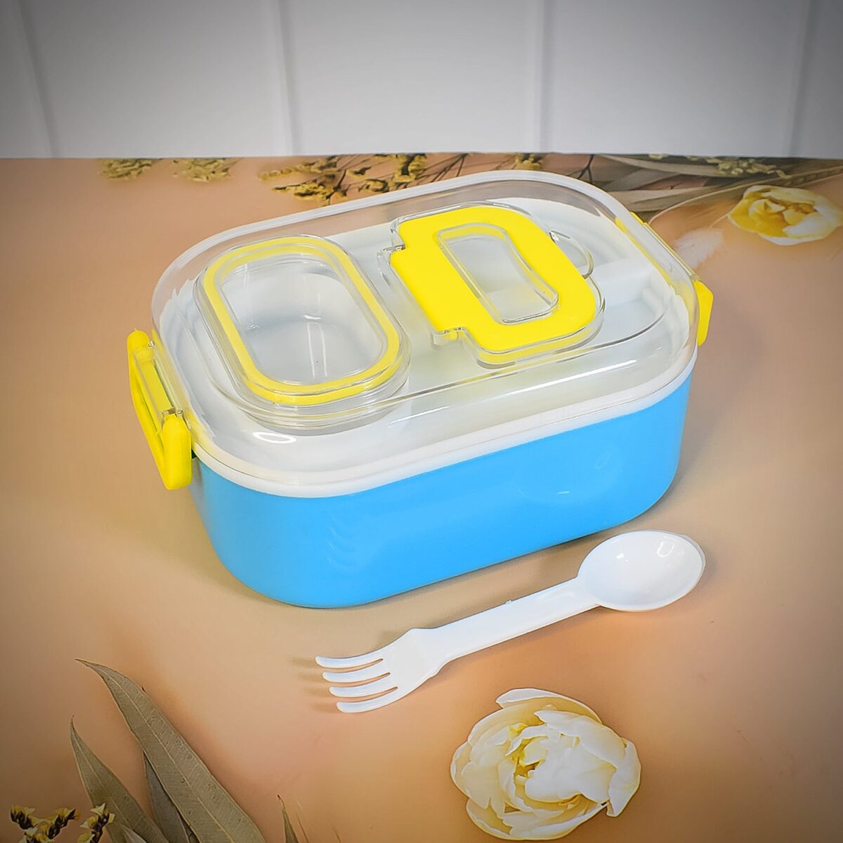 Durable Plastic Lunch box for Kids With 2 in 1 Spoon, Fork (1 Pc) - Image 1