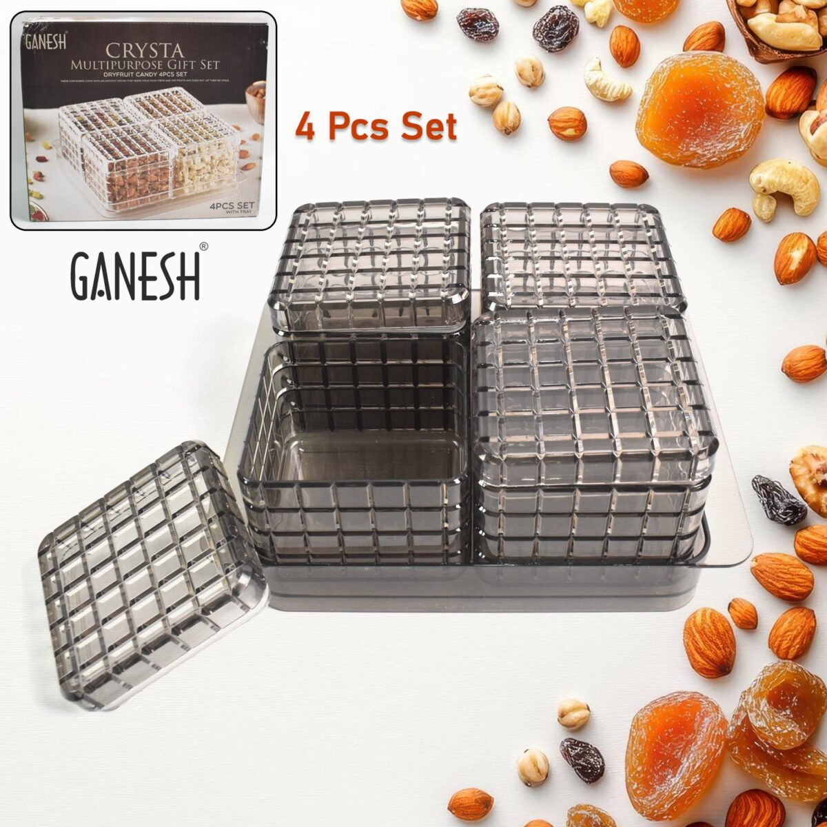 Ganesh Multipurpose Gift Set, Dry fruit (4 Pcs Set / With Tray) - Image 1