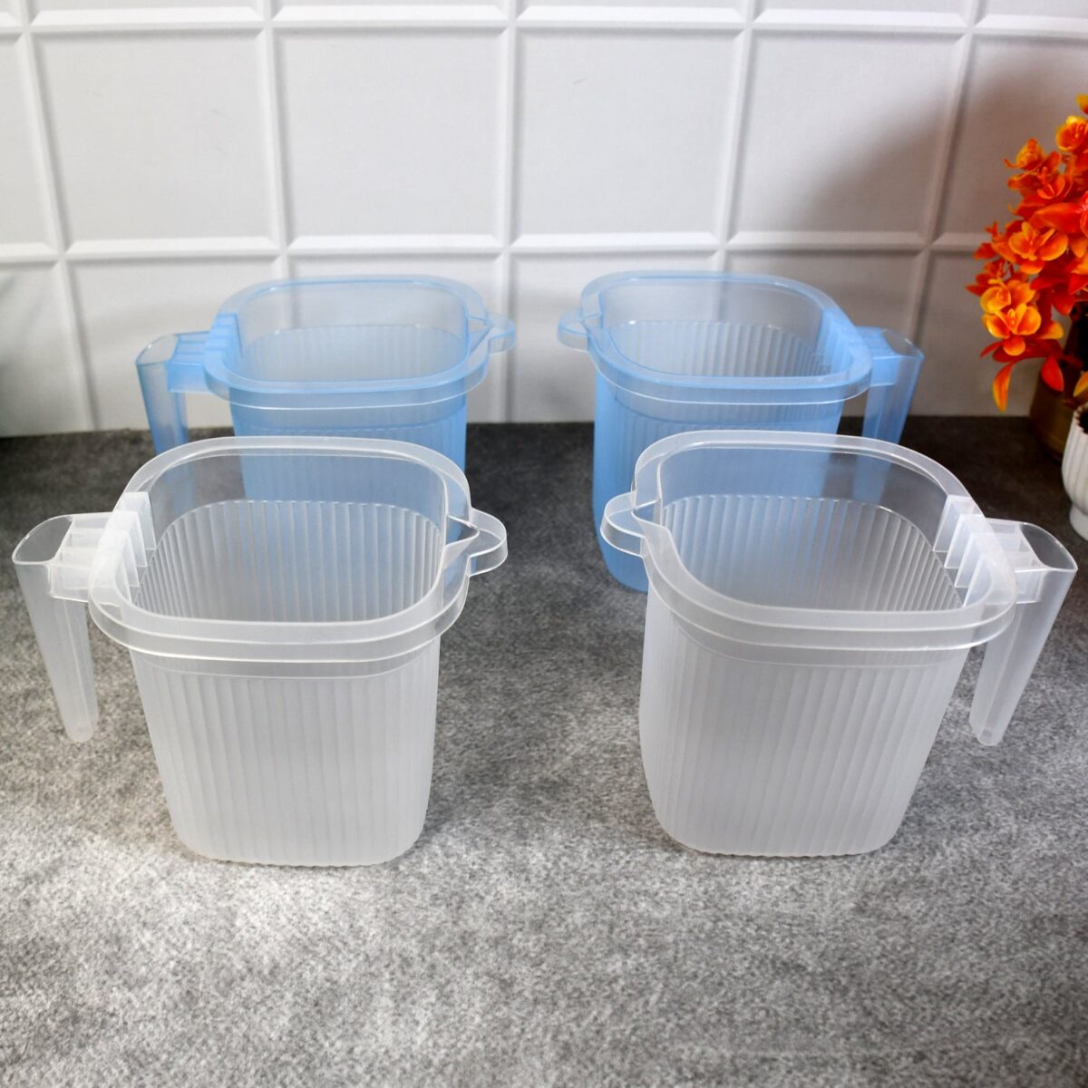 Plastic Transparent Bathroom Water Mug (4 pc / Mix colour / 1000 ML) - Image 1