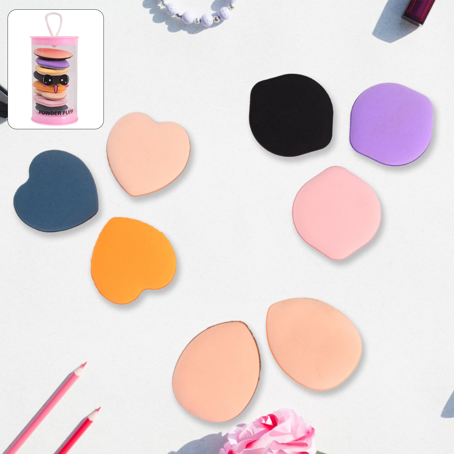 01_0766b40e-5615-4ad9-921c-3f4955fc1683.jpg Mini Finger Makeup Powder Puff (Multicolour, 8 Pcs Set) - Image 1