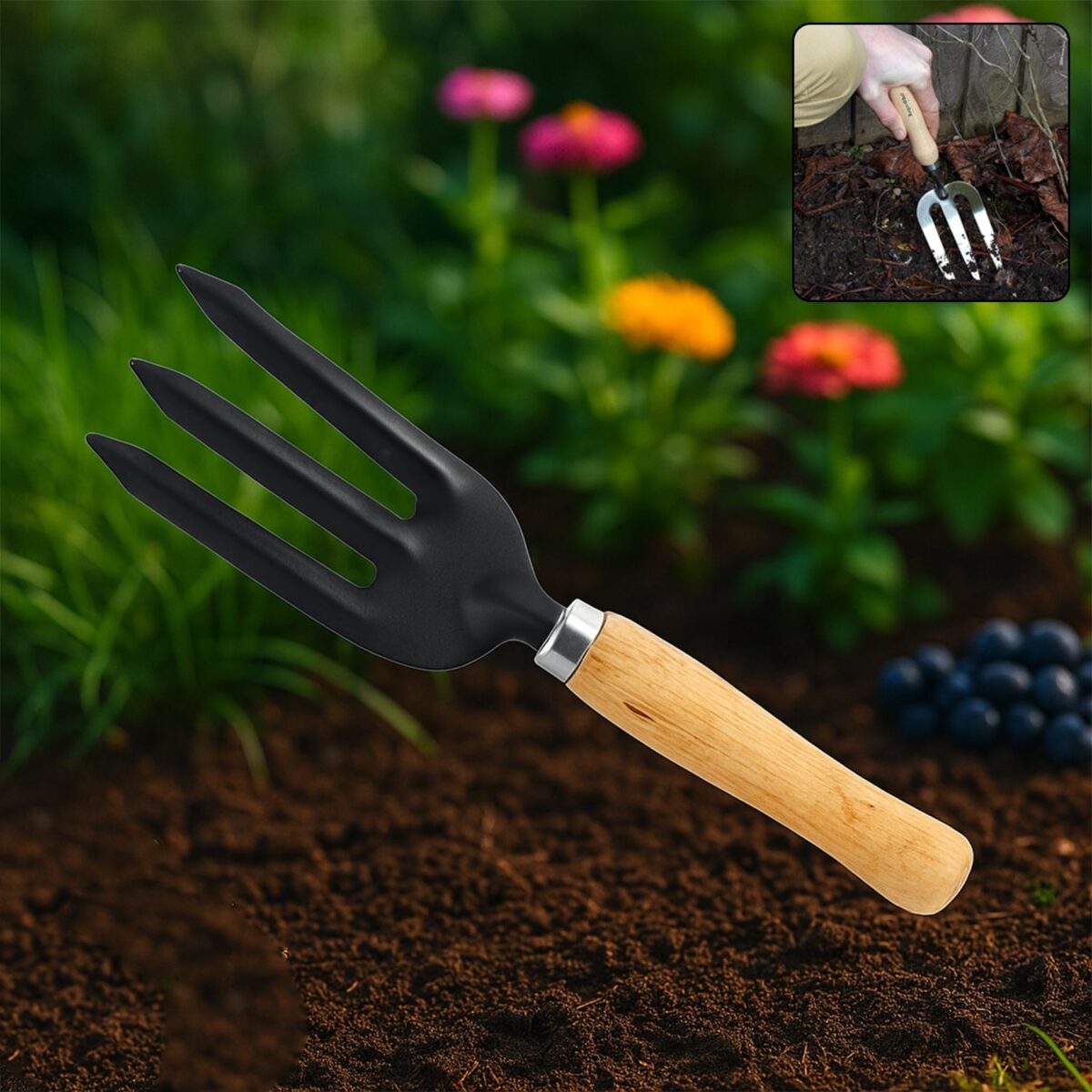 Hand Weeding Fork (Steel, Black) - Image 3