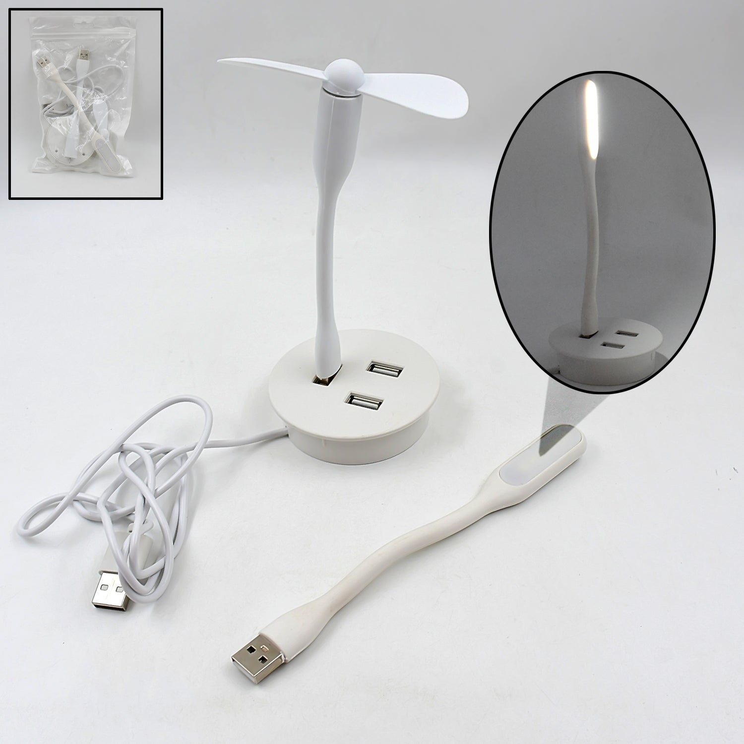 01_09d06b38-6095-44e6-a340-d2dd86836934.jpg Portable Mini USB Fan, USB Ligh & USB 3 HUB / Port Combo - Image 1