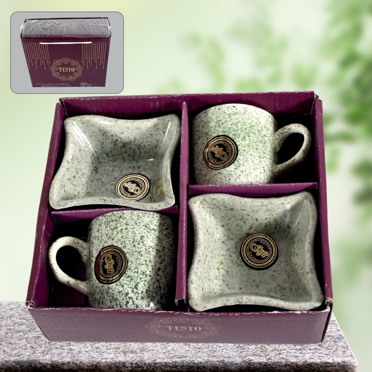 Ceramic Tea / cups / Mug Set Including Snacks / Serving Bowl Milk Cup, Coffee Cup, Tea Cup, Breakfast Cup, Drinking Mug or Outdoor for Household, Gift for Birthday, Wedding Party (4 Pcs set) - Image 1