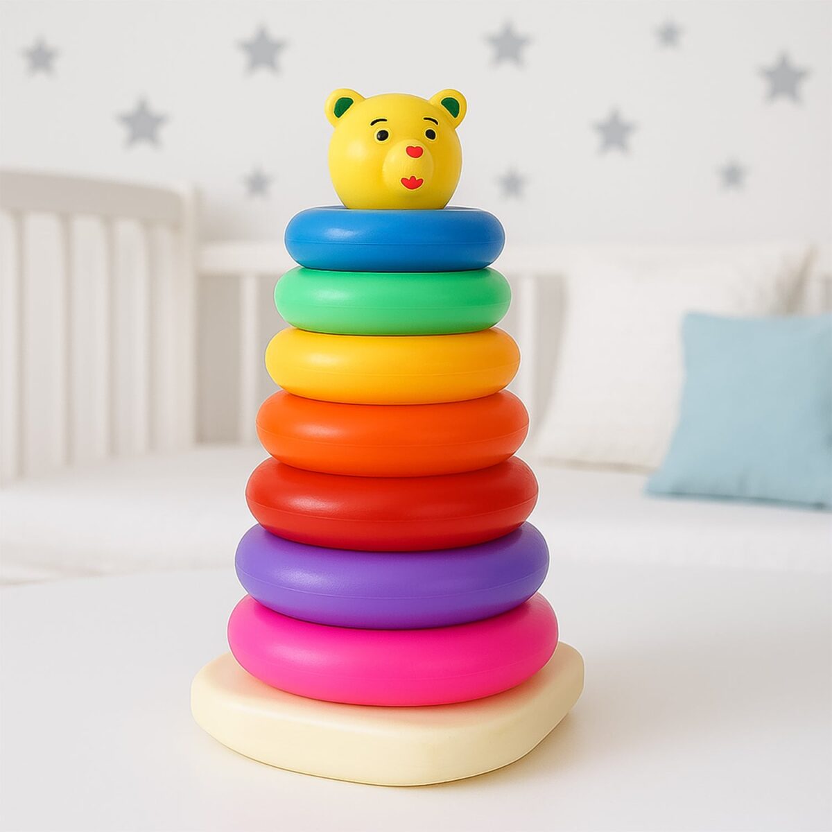 Plastic Baby Kids Teddy Stacking Ring Jumbo Stack Up Educational Toy 7pc - Image 1