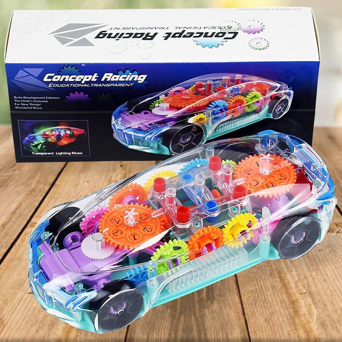 Automatic 360 Degree Rotating Transparent Gear Concept Car with Musical and 3D Flashing Lights Toy for Kids Boys & Girls (Multicolor / Battery Not Included) - Image 1