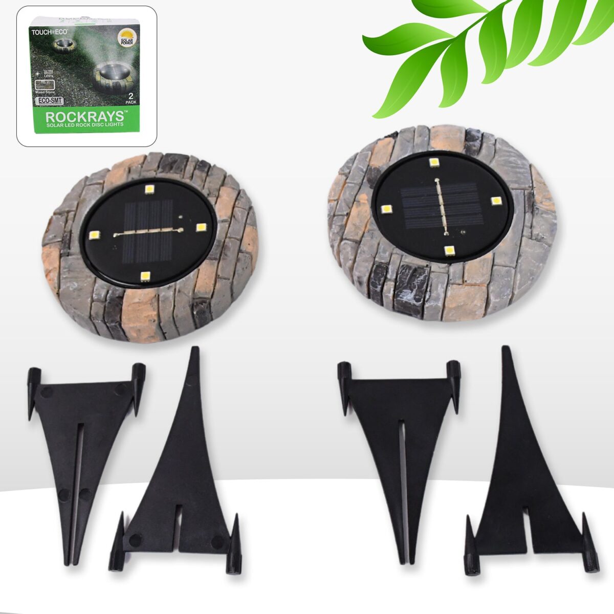Disk Lights Slate Ã¢â‚¬â€œ Heavy Duty Outdoor Solar Pathway Lights Ã¢â‚¬â€œ 4 LED (2 Pc) - Image 1
