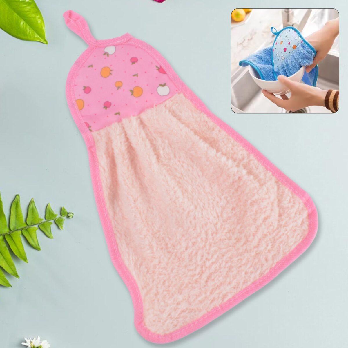 Microfiber Wash Basin Hanging Hand Kitchen Towel Napkin with Loop - Image 1