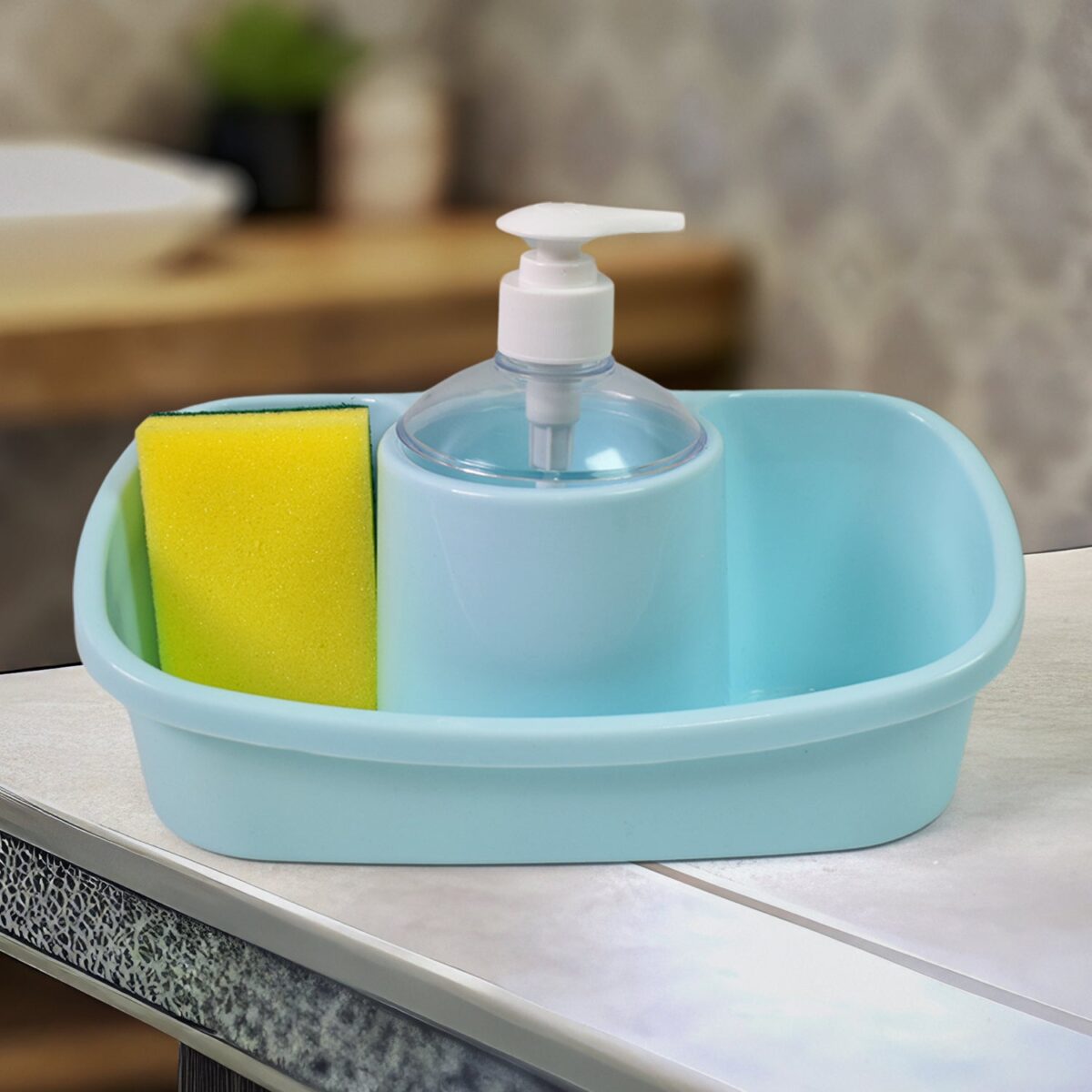 3 in 1 Hand wash Liquid Soap Dispenser with Sponge Holder (1 Set) - Image 1