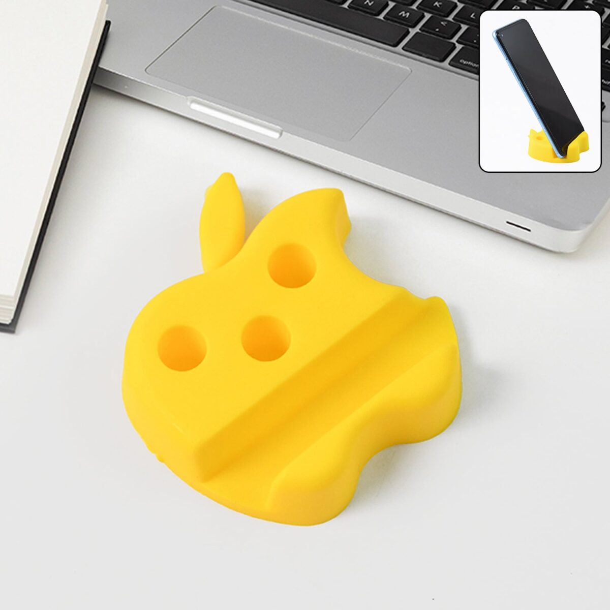 Multi-Functional Apple-Shaped Plastic Mobile Stand with Pen Holder (1 Pc / Mix Color) - Image 1