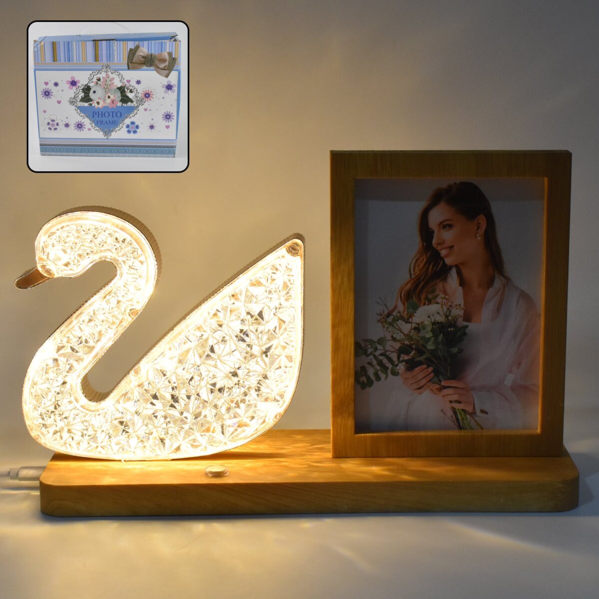 Duck Shape Cystal Led Lamp & Photo Frame Night Lamp | Wedding Gift | love couple - Image 1