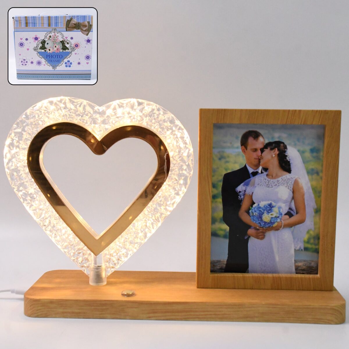 Heart Shape Cystal Led Lamp & Photo Frame Night Lamp | Wedding Gift | love couple - Image 4