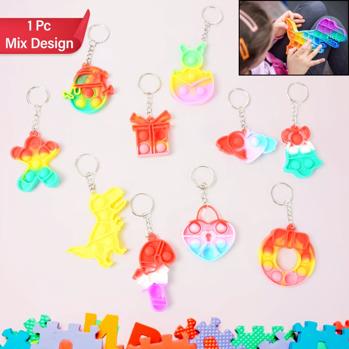 Compact Pop It Keychain Ã¢â‚¬â€œ Fun Stress Relief Fidget Toy (1 Pc | Mix Design) - Image 1