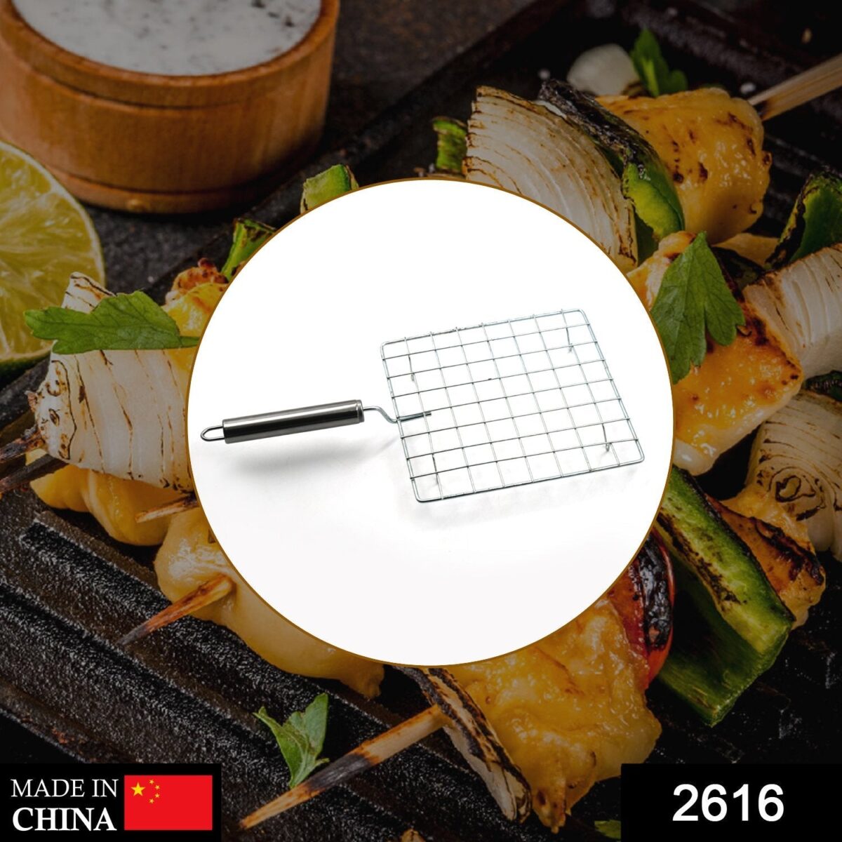 Square Stainless Steel Barbecue Grill with Steel Handle - Image 2