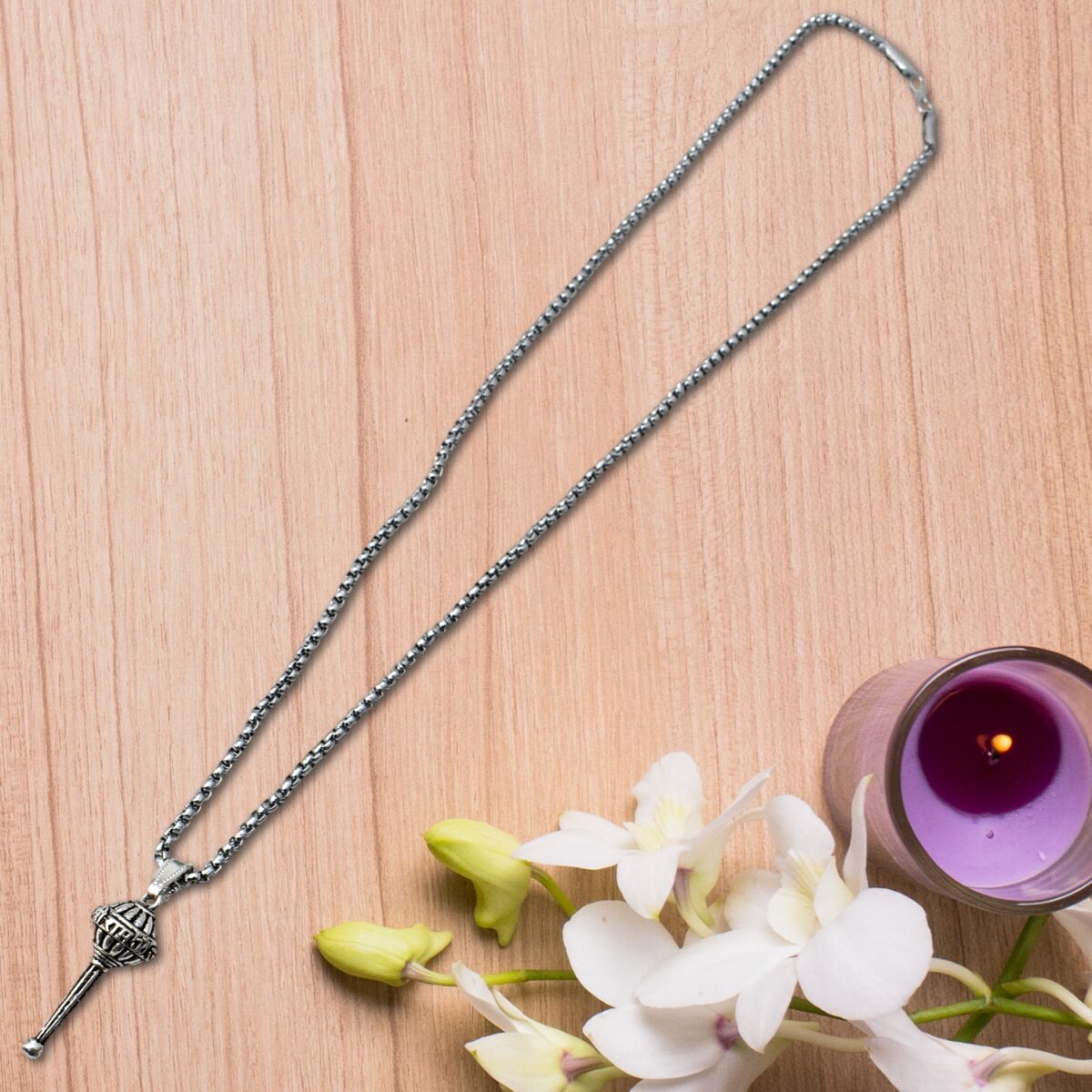 Silver Chain With Gada Pendant / Locket (1 Pc) - Image 5