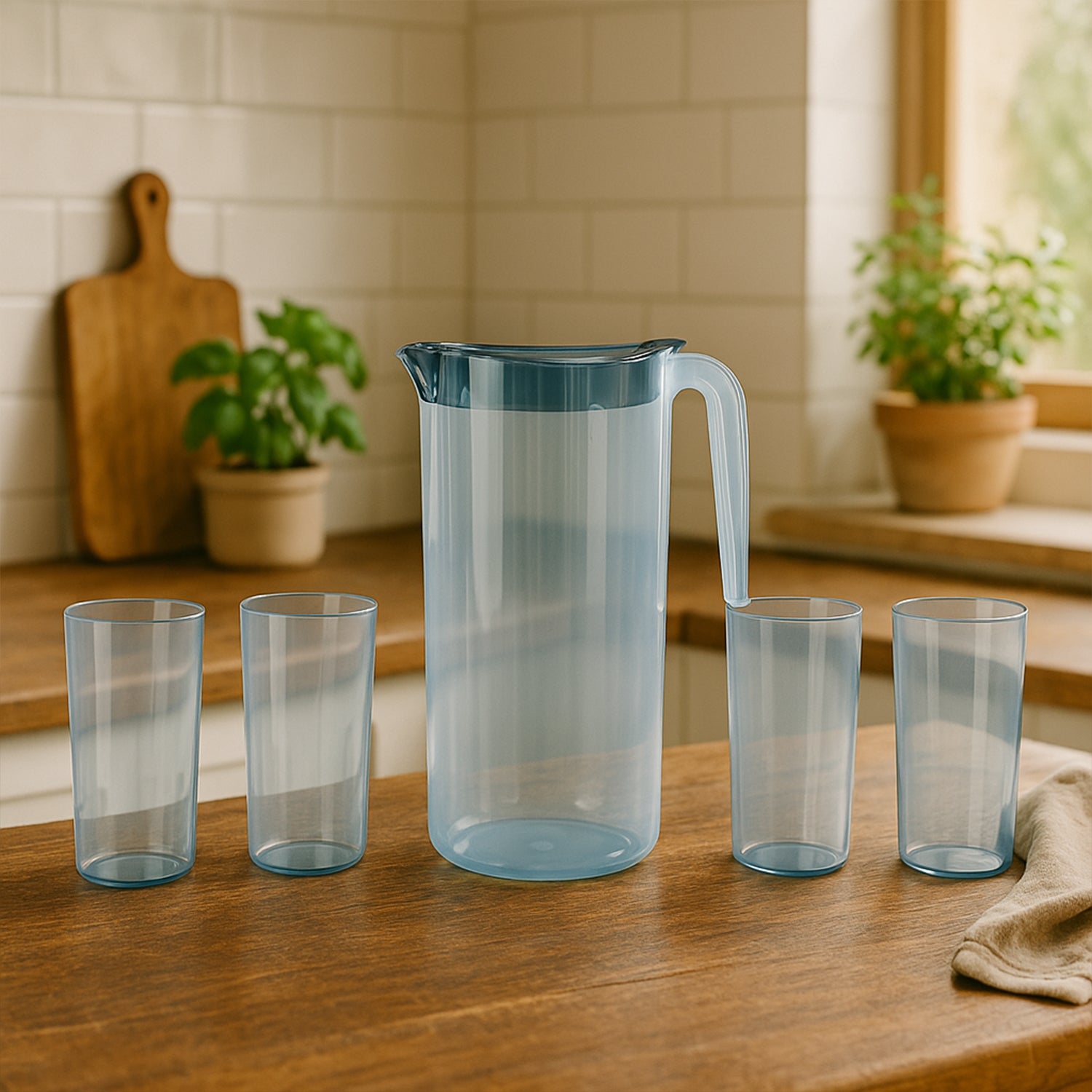 01_31162a9a-f116-46b7-907d-ce434e18f9c3.jpg Apex Crystal Premium Jug with Lid & 4 Pcs Glass (1500 ML / 300 ML Approx / 5 Pcs Set) - Image 1