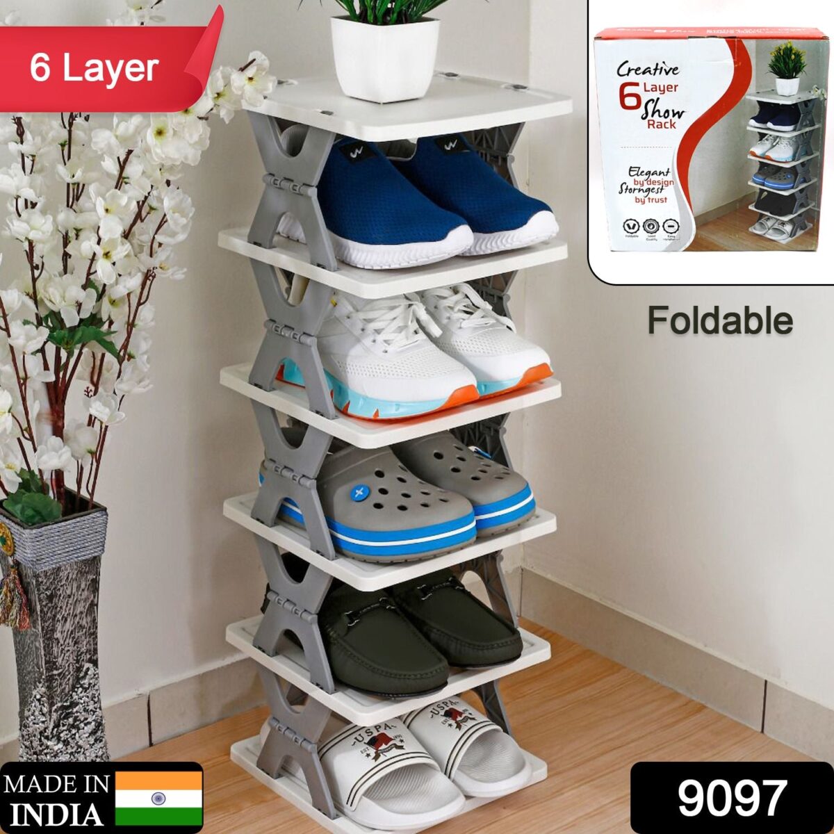 Smart Shoe Rack with 6 Layer Shoes Stand Multifunctional Entryway Foldable & Collapsible Door Shoe Rack Free Standing Heavy Duty Plastic Shoe Shelf Storage Organizer Narrow Footwear Home (Mix Color) - Image 2