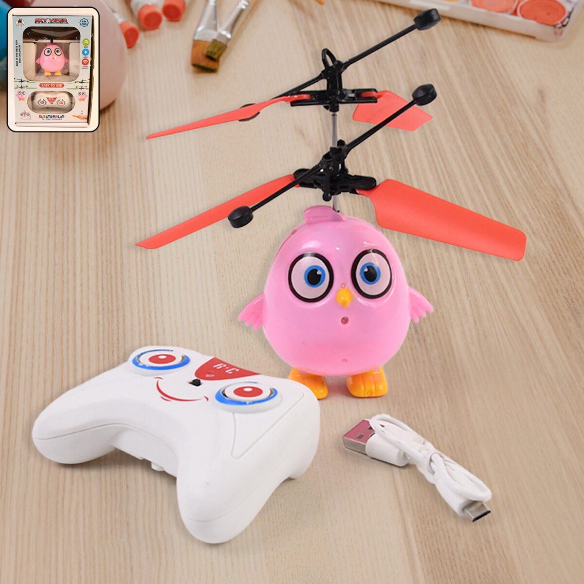 Electroplay Flying Bird RC Toy with LED & Remote Control Ã¢â‚¬â€œ Pink Owl Design (1 Set) - Image 1