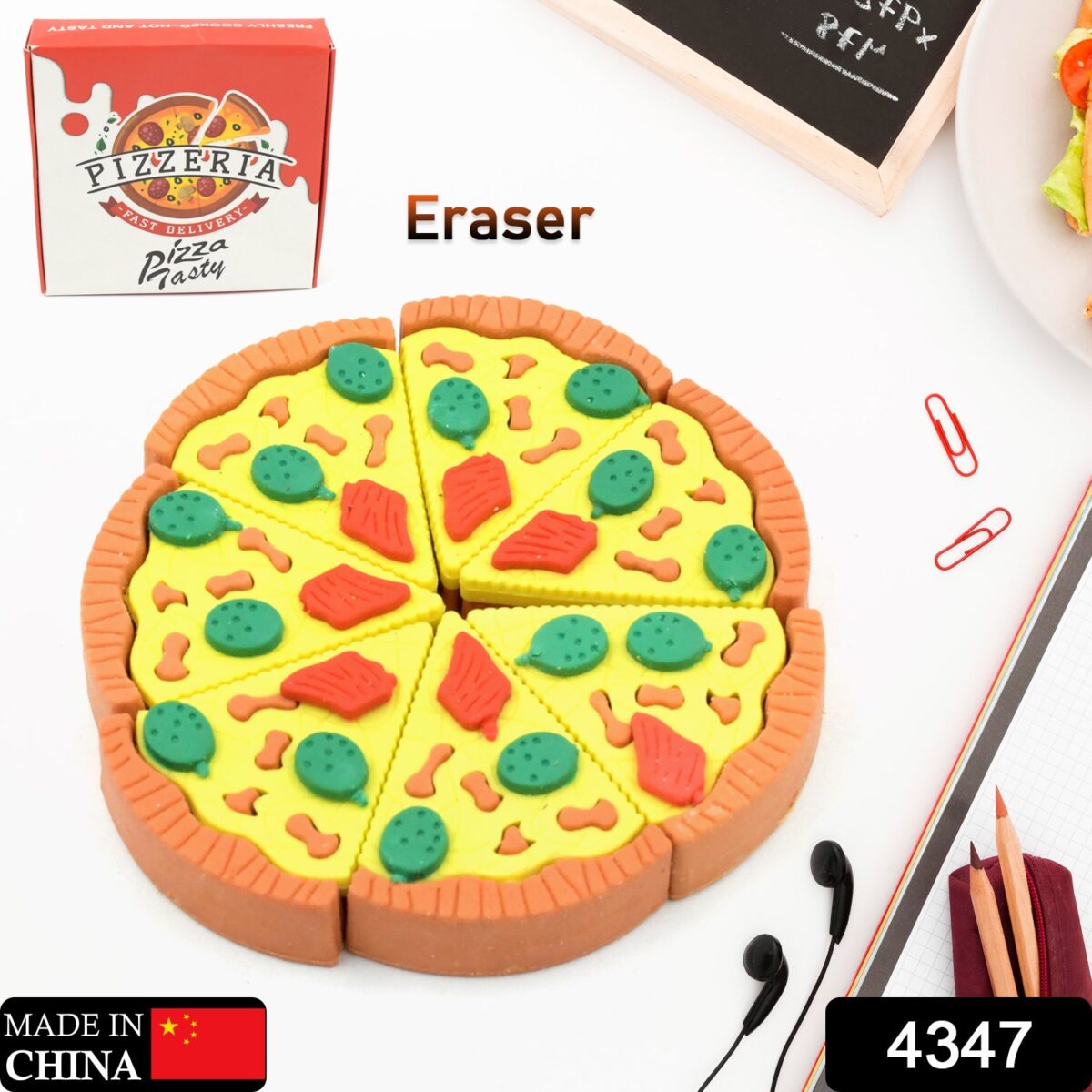 3D Pizza Slices Eraser Set Ã¢â‚¬â€œ Fancy & Colorful Stationery for Kids & Gifts (7 slice) - Image 2