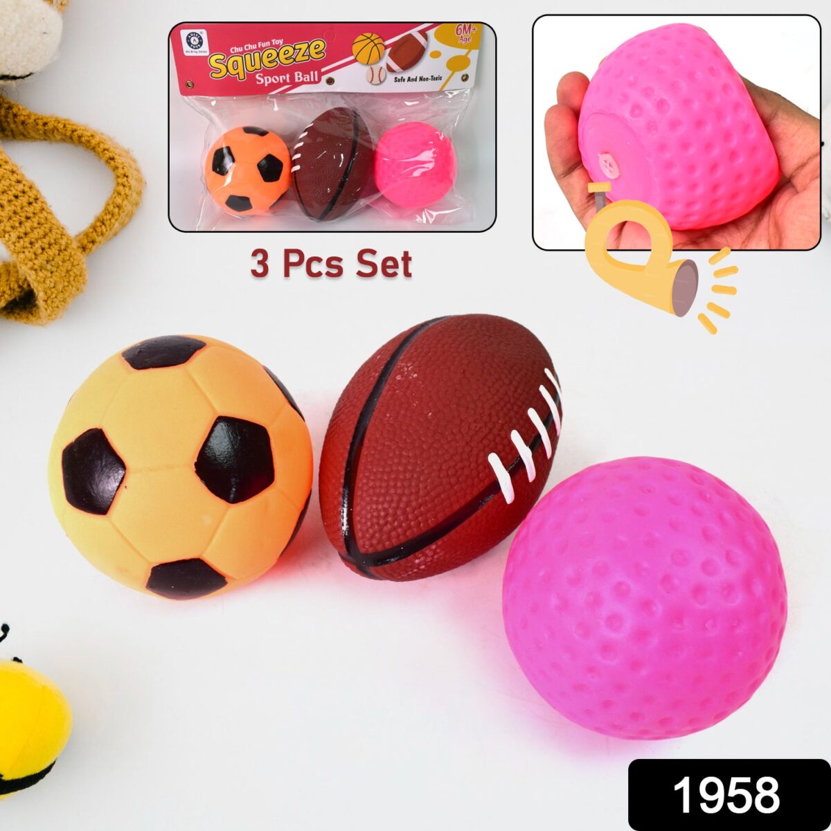 Sports Squeeze Ball Toy Set of 3 Soft Balls for Kids/Toy for Kids - Image 1