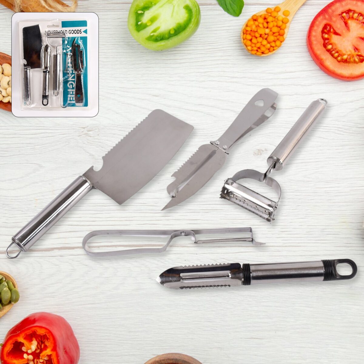 Multifunctional peeler, grater, fruit peeler, kitchen household gadget set (5 Pc Set) - Image 1