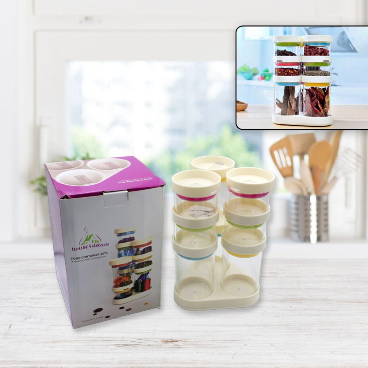 Multipurpose Plastic Transparent Storage Containers Masala Box Dabba Spice, Plastic Masala Spices Container Set Capacity With Airtight Lid Kitchen Pantry Organizer For Salt Mukhwas Box With Tray (8 Pc Set) - Image 6