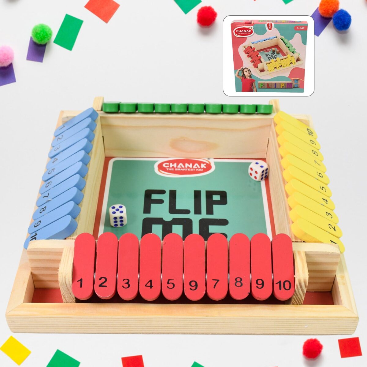 Shut The Box Dice Game, Classic Flip Me Multiplayer Game (1 Set) - Image 1