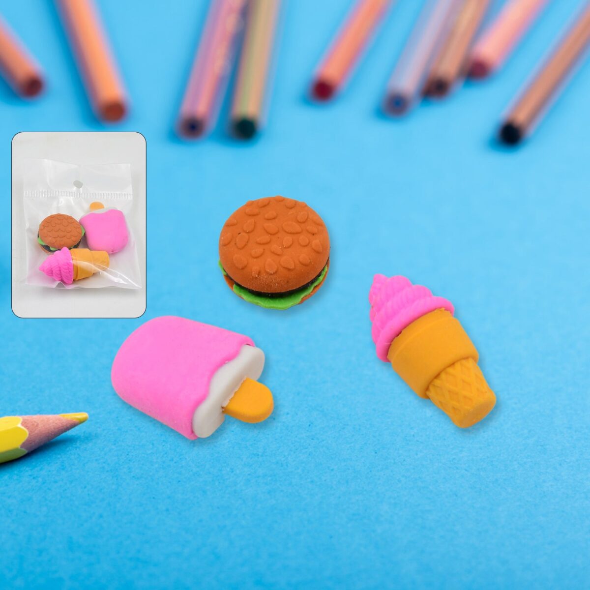 Mix Design Fancy & Stylish Colorful Erasers (1 Set / 3 Pc Set) - Image 1