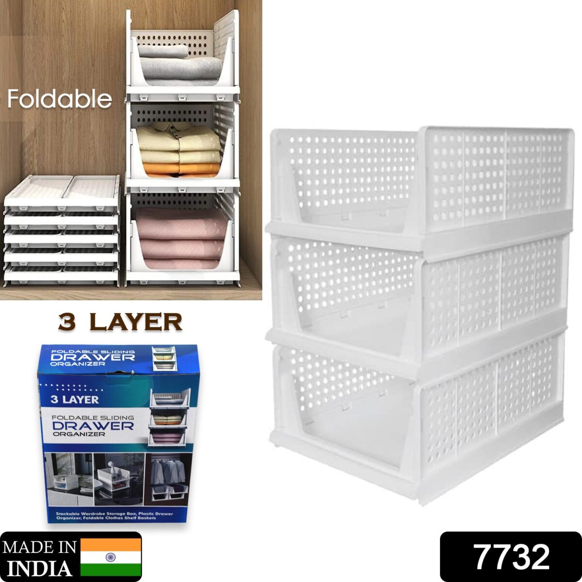 3 Layer Clothes Organizer for Wardrobe Cupboard Organizer for Clothes Foldable and Stackable Closet Organizer Drawer Organizer for Clothes, Multi Purpose Plastic Drawer - Image 2