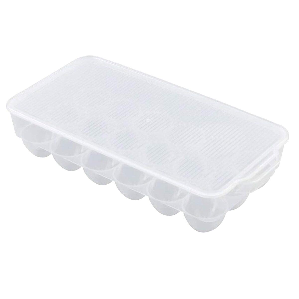 Plastic 18 Cavity Egg Storage Box Or Egg Trays For Refrigerator With Lid & Handles High Quality, Rectangular Egg Tray Box For 18 Egg (1 Pc) - Image 1
