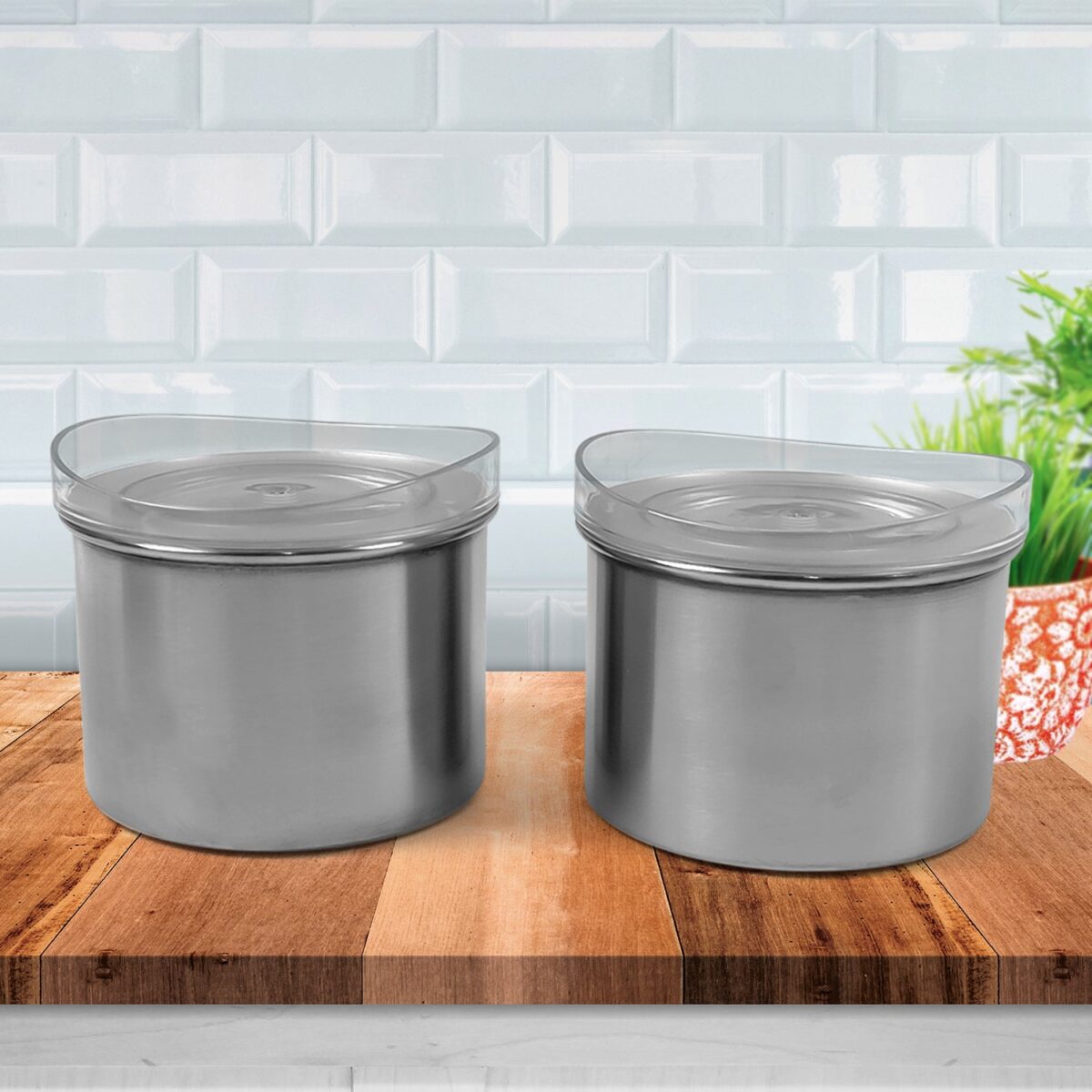 Multipurpose Stainless Steel Airtight Containers with See Through Lid (2 Pc / 500 ML) - Image 1