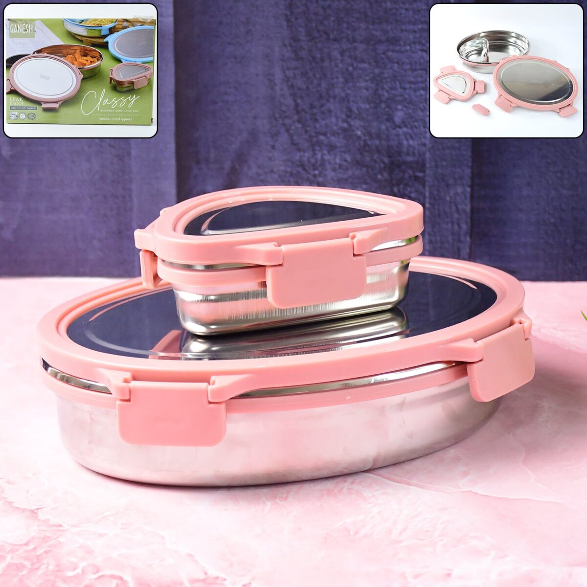 Ganesh Classy 2-Piece Stainless Steel Lunch Box Set - Image 1