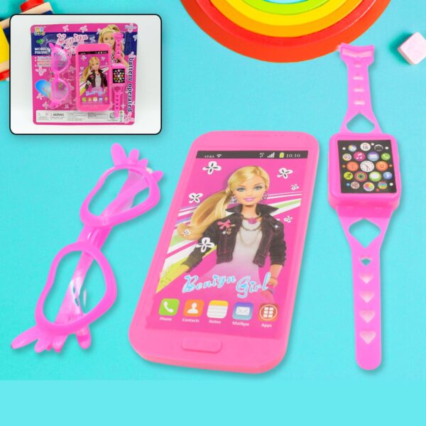 Barbiee Musical Phone, Watch & Glasses Set for Girls â€“ ABS Calling Toy (3-Piece, Battery Not Included)