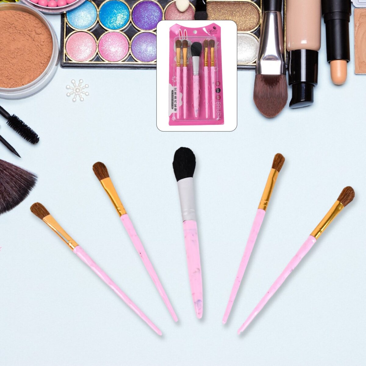 5pc Makeup Brush tools kit (5 Pcs Set / Mix Color) - Image 1