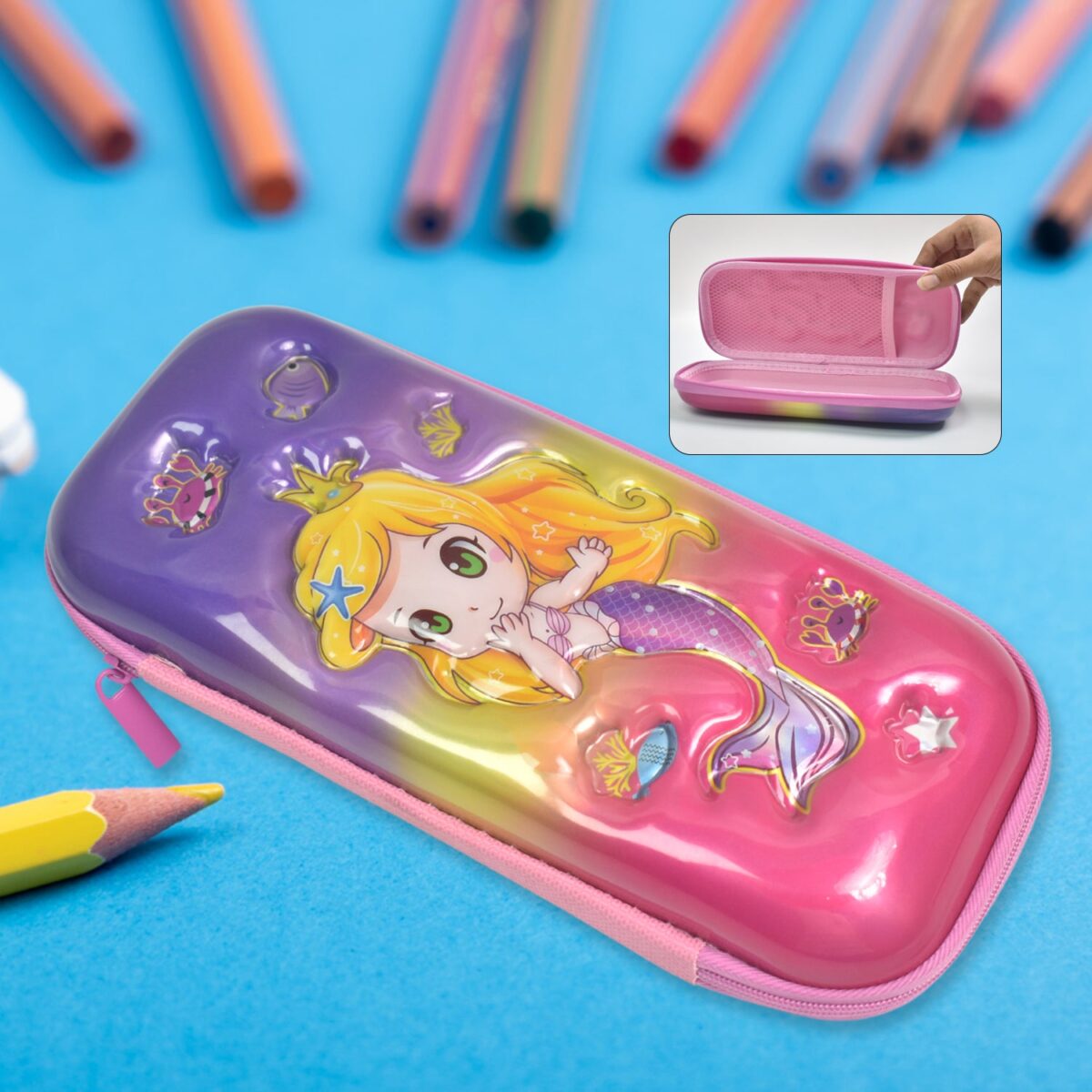 3D Cartoon Zipper Compass Box, Pencil Box (1 Pc) - Image 1
