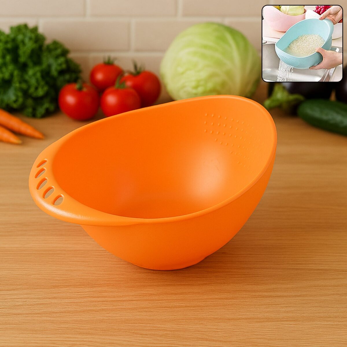 Virgin Rice Bowl Durable Plastic Strainer, Water Strainer | Vegetable & Fruits Washing Bowl - Image 1