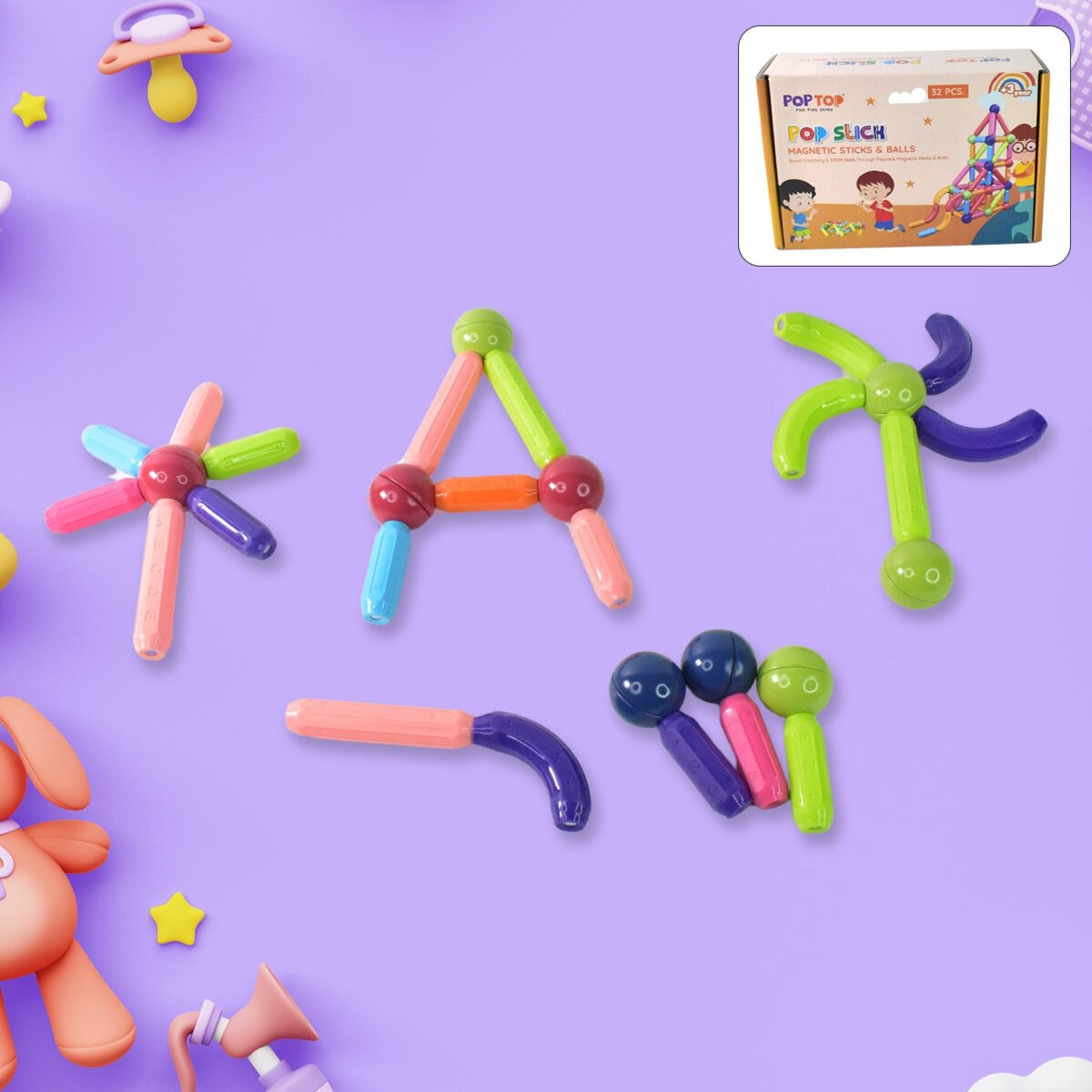 Magnetic Sticks Building Blocks Learning Toy for Kids (32 Pc) - Image 1