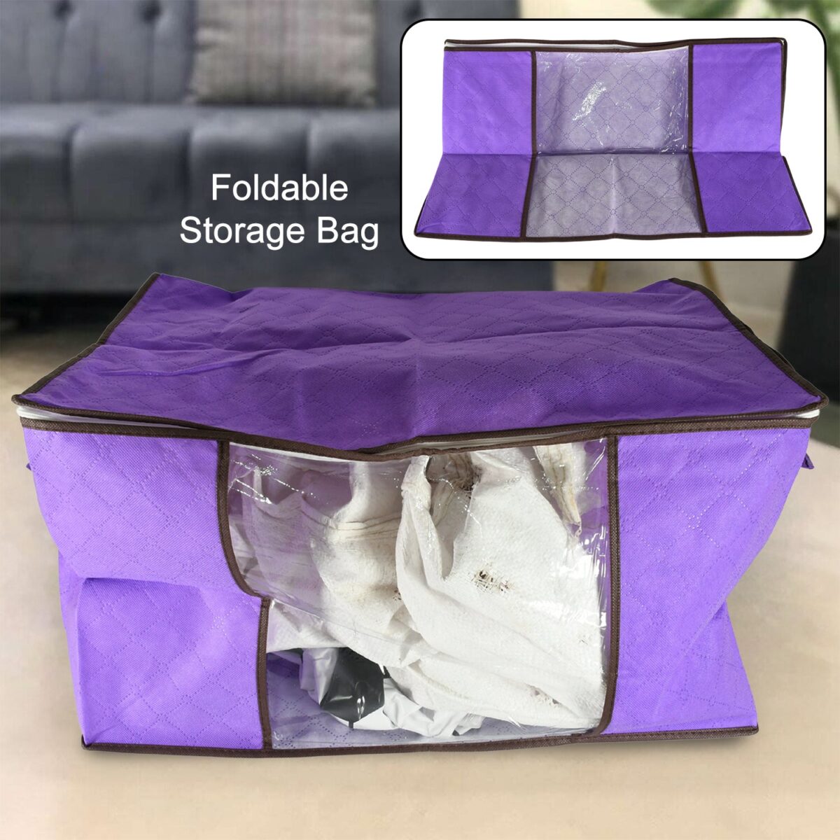 Clothing storage bag with zipper, non-woven storage bag for storing the clothes and sarees. - Image 1