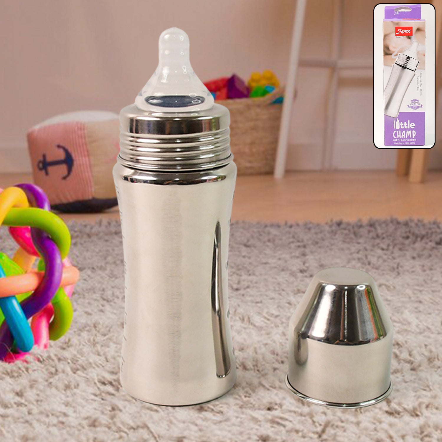 01_7076e1e8-0171-437d-9fe1-a1307200049d.jpg Apex Stainless Steel Little Champ Baby Feeding Bottle (250 ml) - Image 1