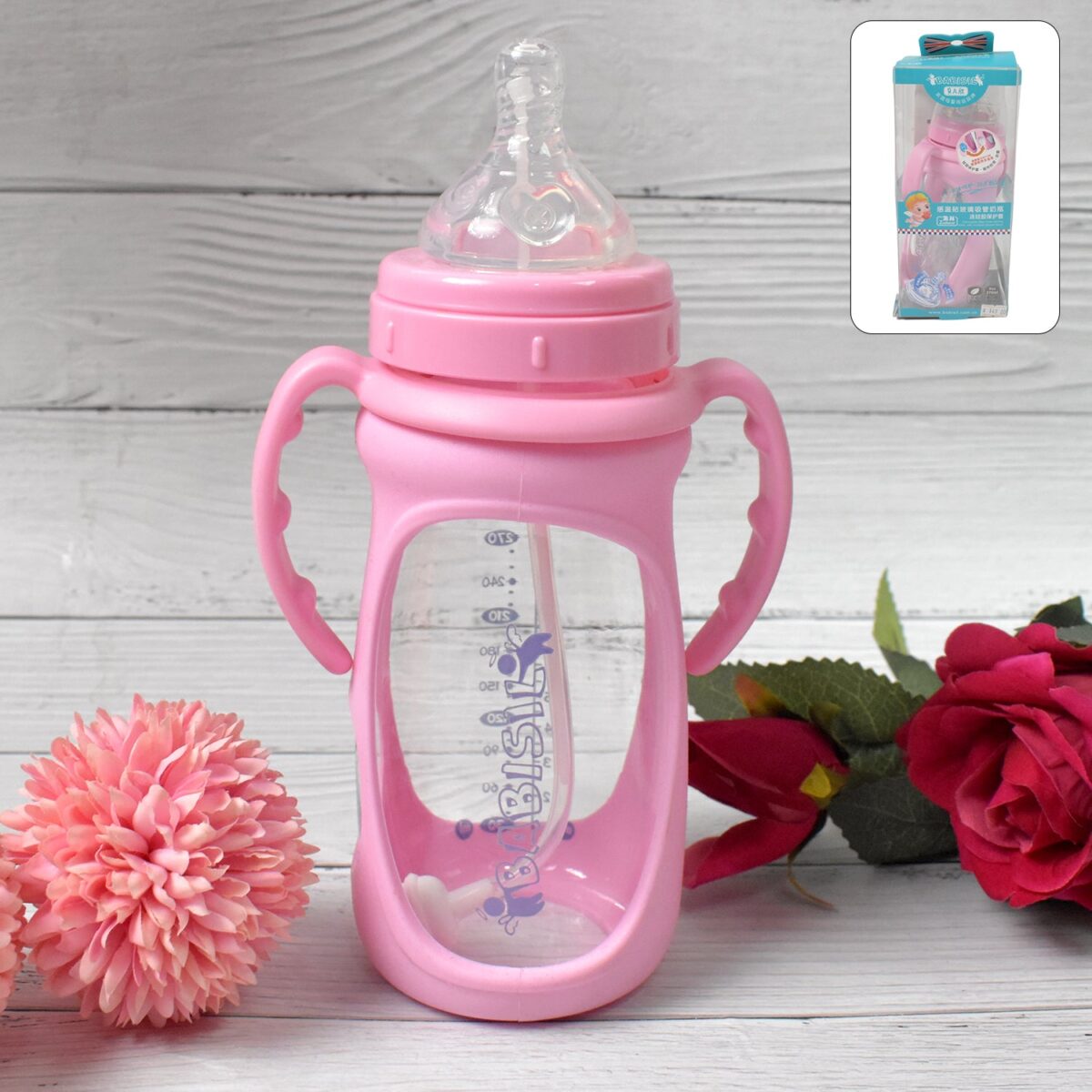 Baby Feeding Bottle with Handles & Straw (Mix Design, Size & Color / 1 Pc) - Image 3