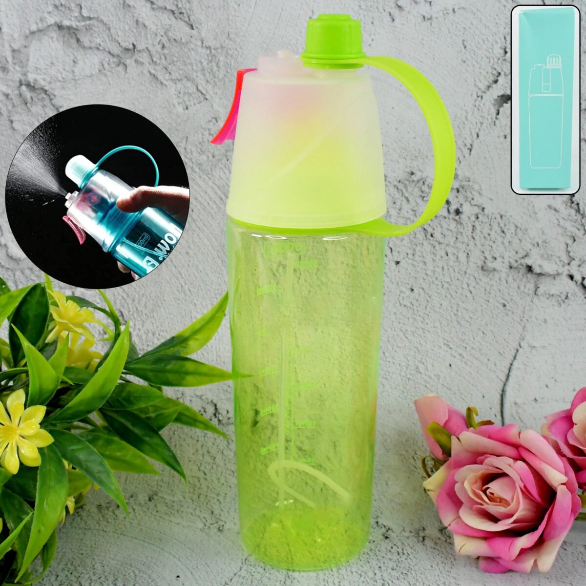 Plastic 2 In 1 Mist Spray Water Bottle (Multicolour / 600 ML / 1 Pc) - Image 1